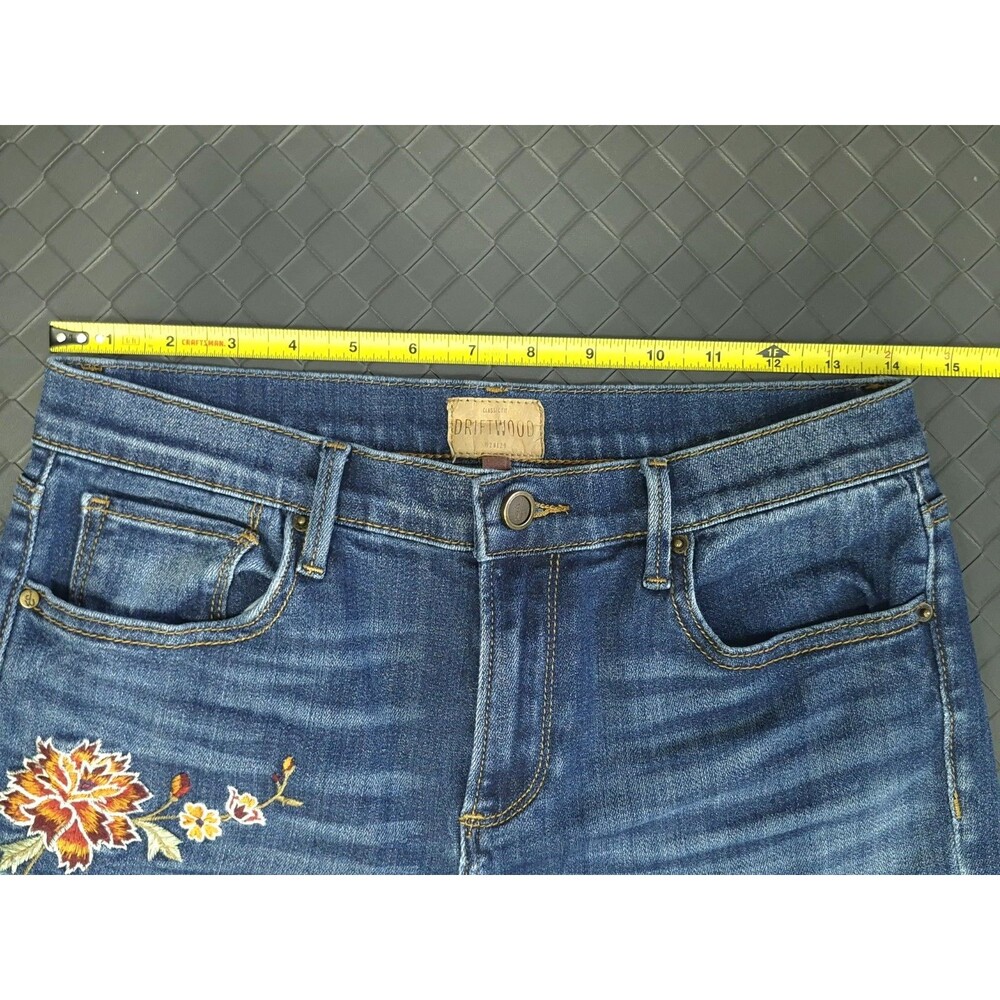 Free People Driftwood Jeans Jackie Slim Fit Floral Embroidered Orange Red Boho - Picture 7 of 8